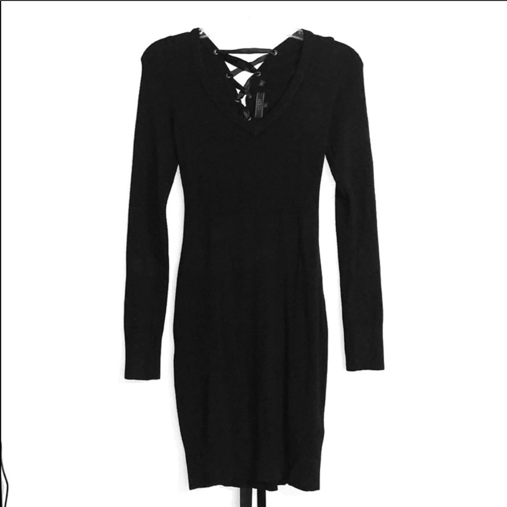 Guess Lace Up Black Sweater Dress